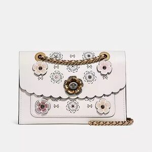 COACH PARKER FLORAL EMBELLISHED WHITE LEATHER SHOULDER BAG NEVER WORN